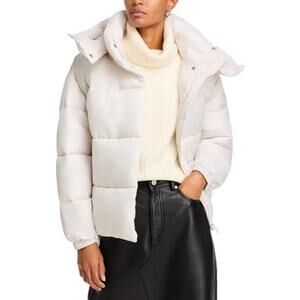 AQUA Women Ivory Athletic Cire Wonder Short Winter Sporty Puffer Coat Size M